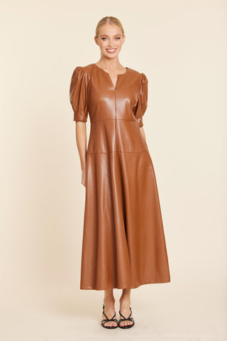 Vegan Leather Maxi Dress, Saddle