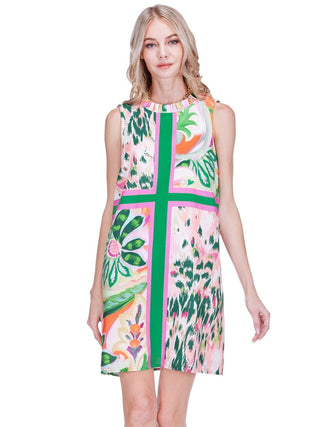 Ruffles Neck Dress, Patchwork Garden