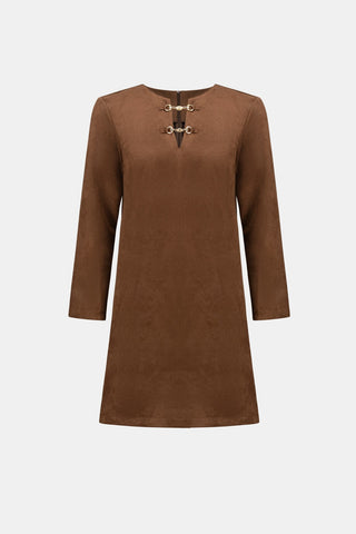 Embellished Mini Shift Dress, Brown