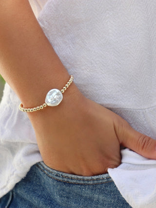 Gold Bead Bracelet with Genuine Coin Pearl, 4mm