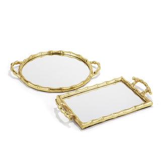 Golden Bamboo Mirror Tray, Round