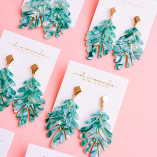 Green Petite Palm Earrings