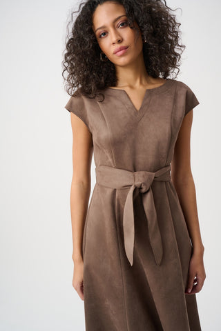 V-neck Belted Midi Dress, Mink