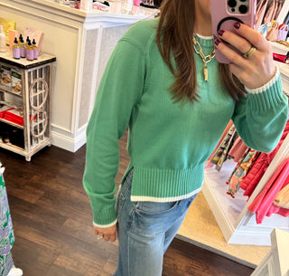 Varsity Cotton Crewneck, Retro Green/Ivory