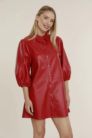 Vegan Leather Dress, Red