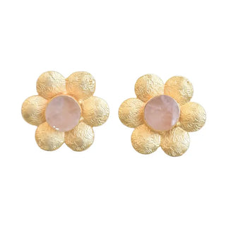 Gold Flower Gemstone Studs
