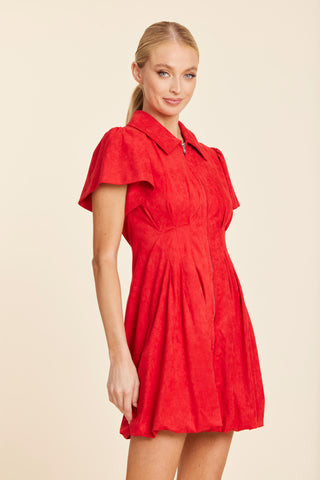 Suede Bubble Dress, Red