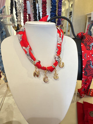 Red Zebra Scarf Necklace - NCSU