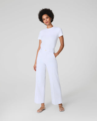 Twill Cropped Wide Leg Pant, Classic White