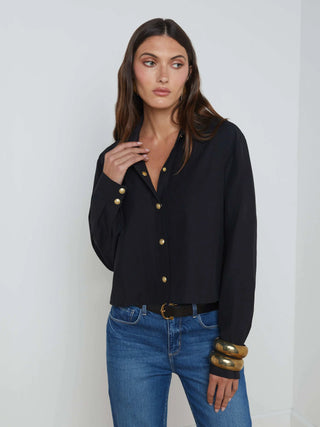 Cosette Crop Hi Low Top, Black/Gold