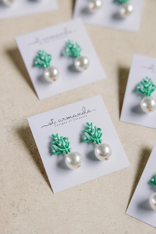 Pearl and Turquoise Coral Earrings