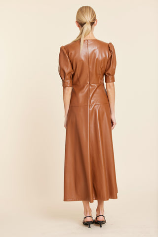 Vegan Leather Maxi Dress, Saddle
