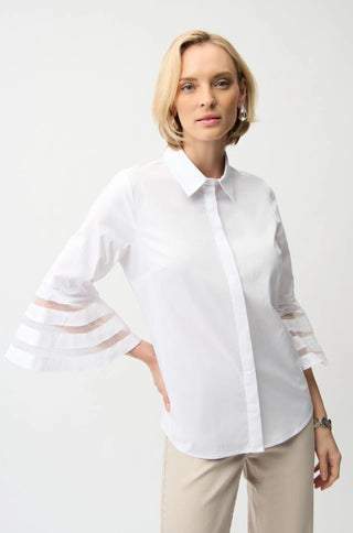 Stretch Poplin Blouse, Organza Bell Sleeves