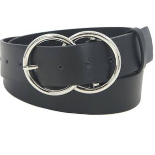 Metal Double Round Buckle Belt - Black