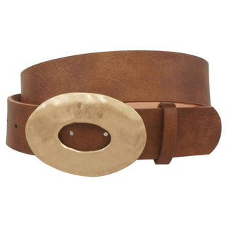 Pounded Open Circle Belt - Cognac