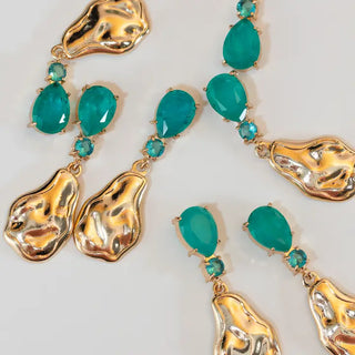 Sculpted Gold Turquoise Earrings