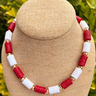 Gameday Disc Bead Necklace - Burgundy/White