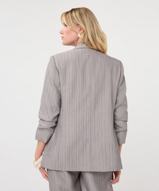 Gathered Sleeve Blazer, Silver Herringbone