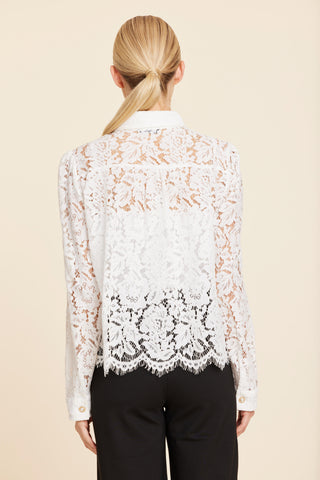 Lace Pearl Button Blouse, White