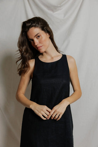 Aileen Linen Dress, True Black