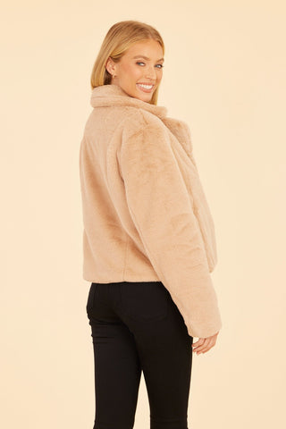 Plush Faux Fur Notch Collar Jacket, Champagne
