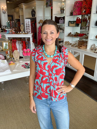 Butterfly Top, Poppy/Turquoise