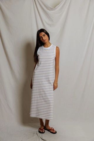 Lanell Stripe Supima Cotton Dress, Driftwood Stripe