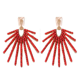 Red Sunburst Drop Earrings