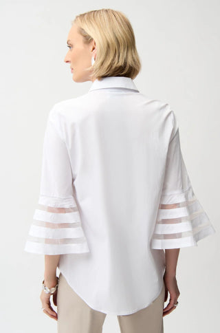 Stretch Poplin Blouse, Organza Bell Sleeves
