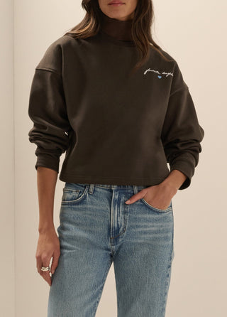 Cropped Signature Sweatshirt, Sea Blue/Espresso