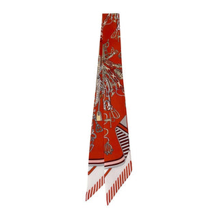 Red Multi Print Scarf Necklace - Red