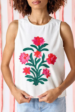 Elly Tank, Ivory W/ Embroidery