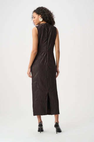 Pleated Satin Sleeveless Midi Dress, Mocha