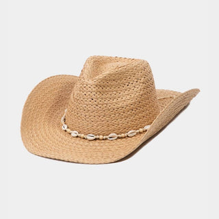 Cowrie Shell Straw Cowboy Hat