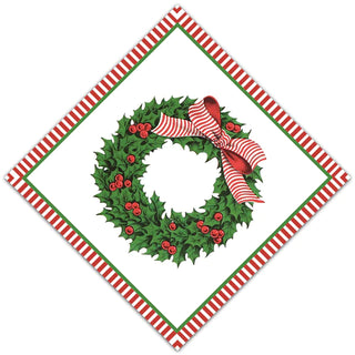 Paper Cocktail Napkins, Holly Wreath