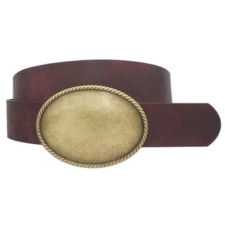 Rope Trimmed Oval Buckle Belt - Wine