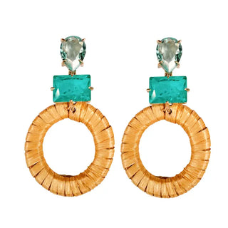 Turquoise Rattan Circle Drop Earrings