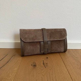Hannah Suede Clutch, Taupe