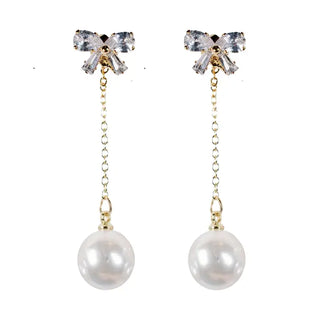 Crystal Bow and Pearl Drop Earrings