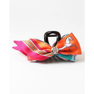 Silk Scarf Hair Clip, Pink/Orange