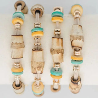 Bamboo Hair Tie Set, Turquoise/Yellow