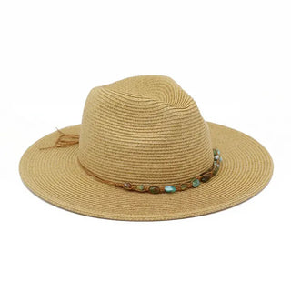 Braided Stone Straw Fedora Hat, Tan