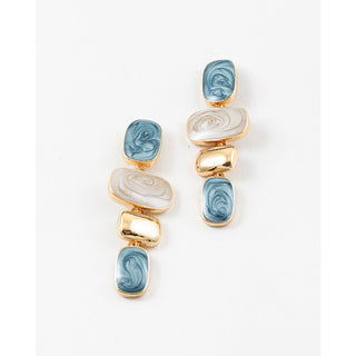 Enamel Drop Earring, Blue/Cream