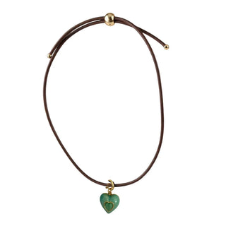 Heart Leather Cord Necklace Brown