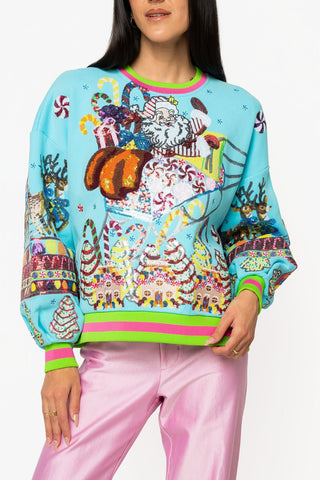 Santa Gingerbread Sweatshirt, Aqua