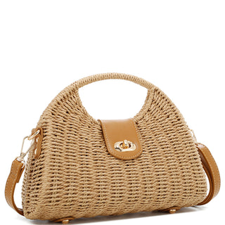 Straw Twist Lock Bag, Tan