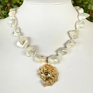 Irregular Pearl + Seashell Pendant Necklace