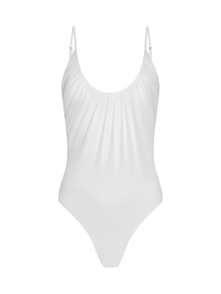 Gelina Ruched Bodysuit, White