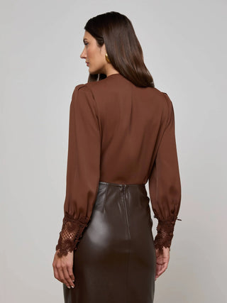Ava Lace Cuff Blouse, Hot Fudge