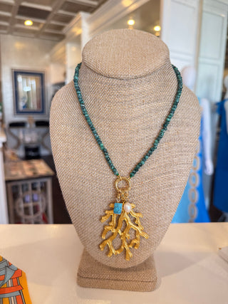 Turquoise Beaded Necklace + Coral